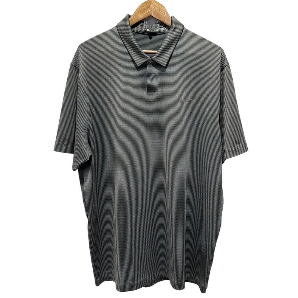 Nike Tiger Woods Collection Mens XL Golf Polo Shirt Gray Striped Snap Button guc